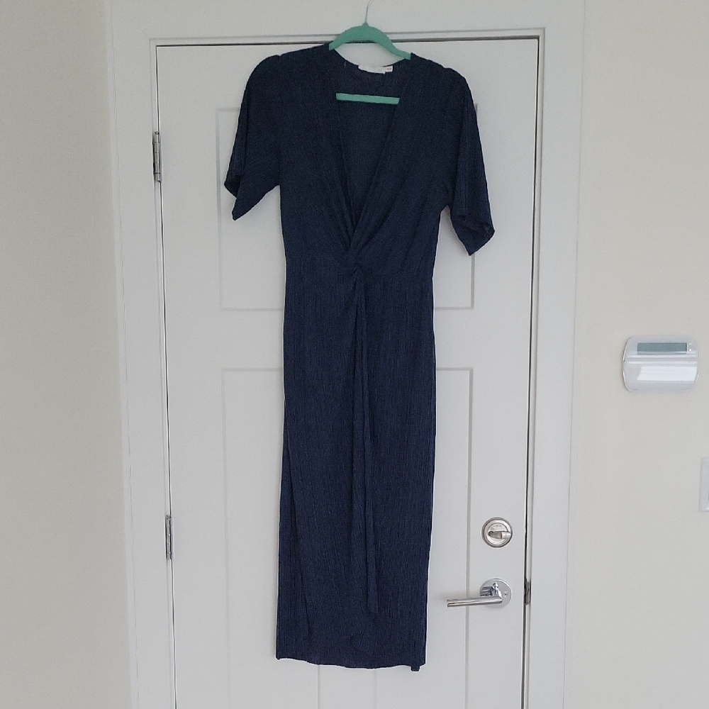 All in Favor Blue V-Neck Sheath Dress